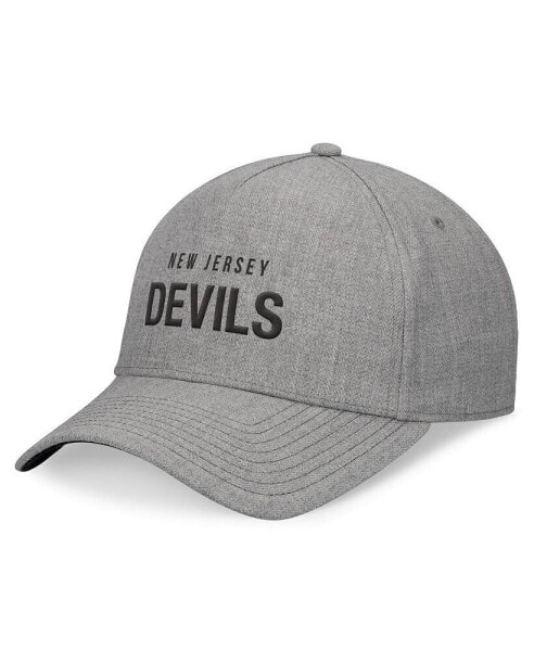 Men's Heather Gray New Jersey Devils Elements A-Frame Leather Strapback Hat