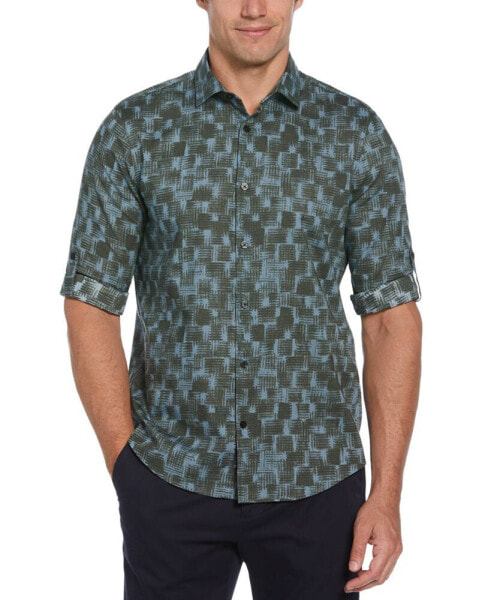 Men's Rolled Sleeve Button-Front Geo Print Shirt