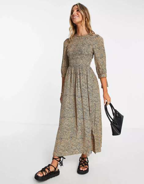 Whistles ripple animal printed shirred midi dress