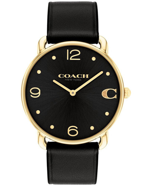 Часы и аксессуары Coach Elliot черные на кожаном ремешке, 36 мм