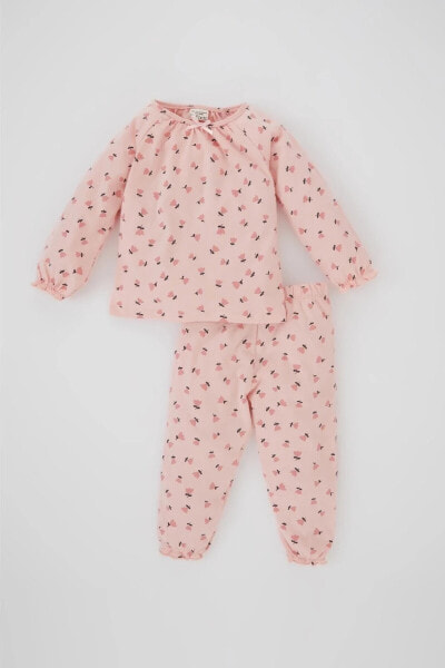 Kız Bebek Çiçekli Penye Uzun Kollu Pijama Takımı