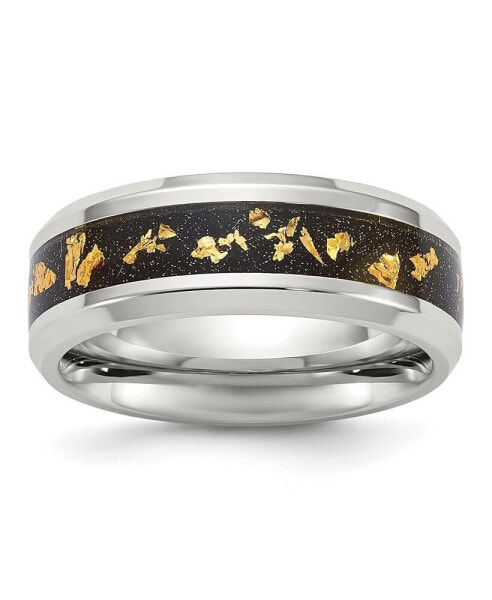 Stainless Steel Black and Gold Foil Inlay Band Ring