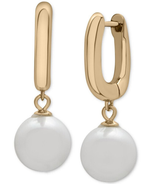 Cultured Freshwater Pearl (10mm) Dangle Huggie Hoop Earrings in 14k Gold-Plated Sterling Silver