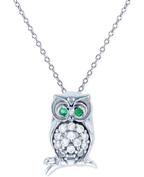 Macy's cubic Zirconia Owl 18" Pendant Necklace in Sterling Silver