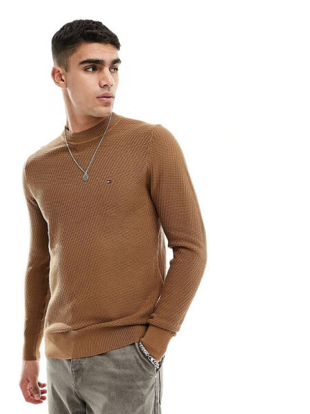 Tommy Hilfiger rectangular structure crew neck jumper in desert khaki