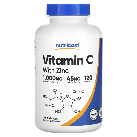 Витамин C с цинком Nutricost, 240 капсул
