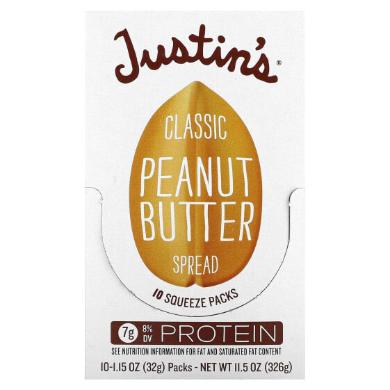 Classic Peanut Butter Spread, 10 Squeeze Packs, 1.15 oz (32 g) Each