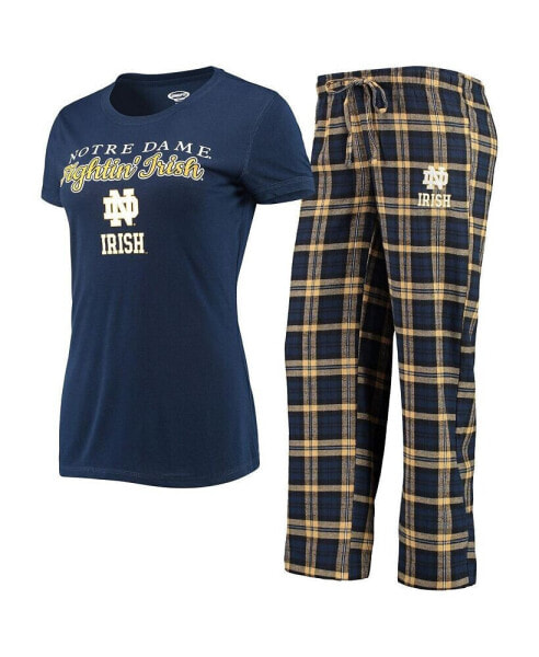 Women's Navy, Gold Notre Dame Fighting Irish Lodge T-shirt and Flannel Pants Sleep Set