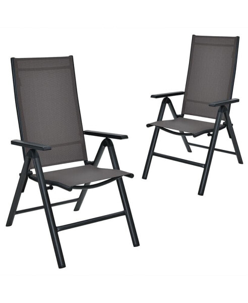 2PCS Patio Folding Dining Chairs Aluminum Adjustable Back