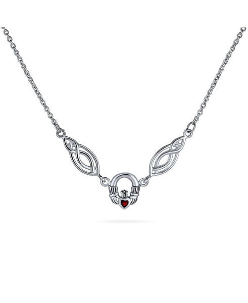 Bling Jewelry traditional Irish Simulated Red Garnet Cubic Zirconia BFF Celtic Friendship Heart Trinity Love Knot Claddagh Collar V Necklace Statement For Women .925 Sterling Silver