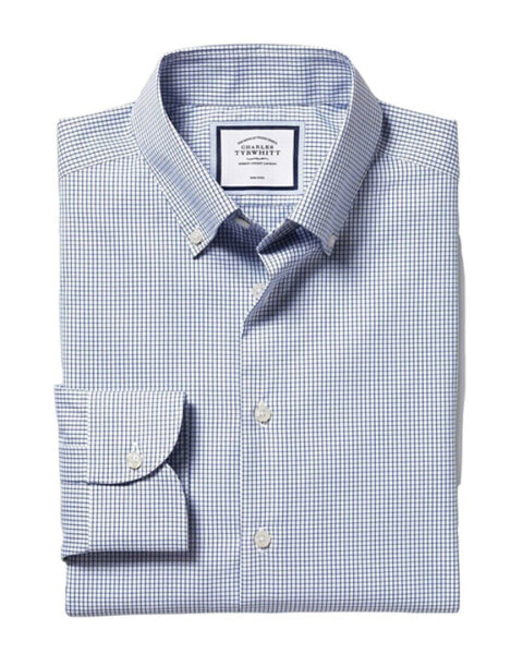 Charles Tyrwhitt Non-Iron Button Down Check Classic Fit Shirt Men's 15.5" - 35"