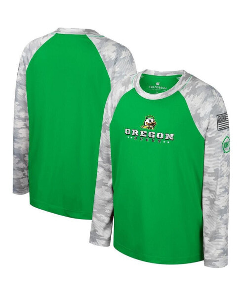 Big Boys Green, Camo Oregon Ducks OHT Military-Inspired Appreciation Dark Star Raglan Long Sleeve T-shirt