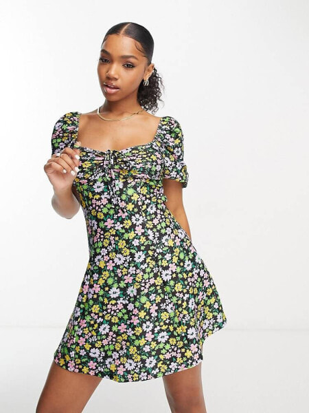 Miss Selfridge bright ditsy floral puff sleeve tea dress 