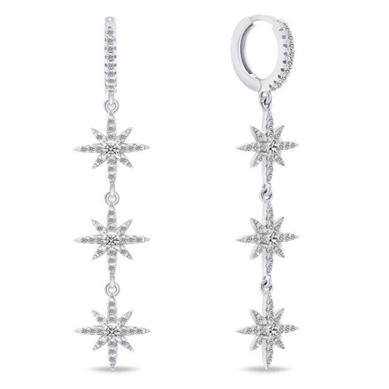 Long silver earrings Star EA791W