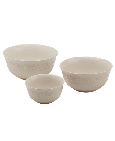 3 Piece Medici Embossed White Bowl Set - 8", 7" 5"