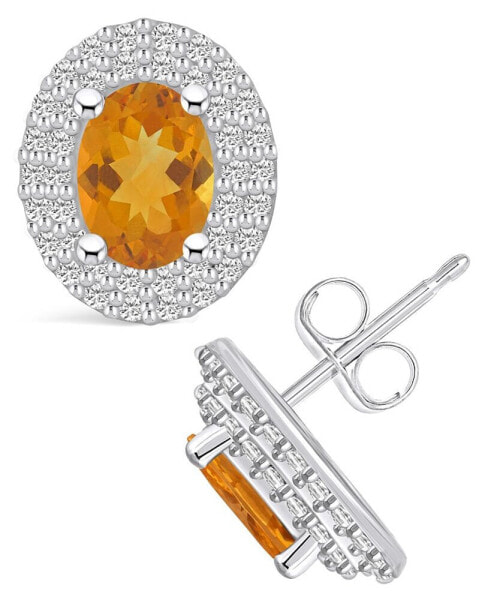 Citrine (1-5/8 ct. t.w.) and Diamond (1/2 ct. t.w.) Halo Stud Earrings in 14K White Gold