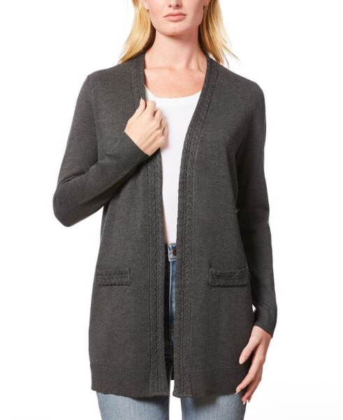 Women's Braided-Trim Open-Front Cardigan, Regular & Petites