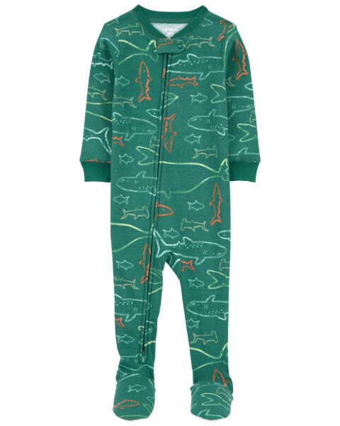 Baby 1-Piece Shark 100% Snug Fit Cotton Footie Pajamas 24M