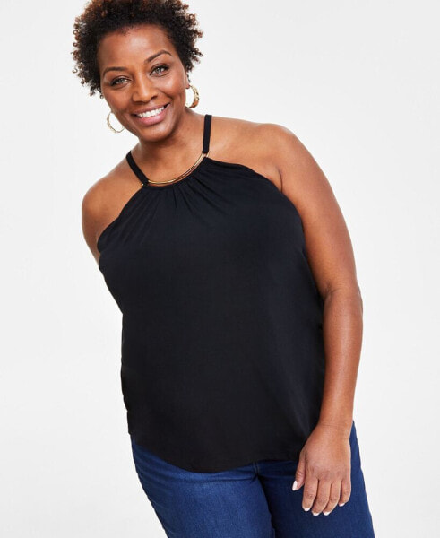 Plus Size Hardware-Trim Halter Top, Created for Macy's