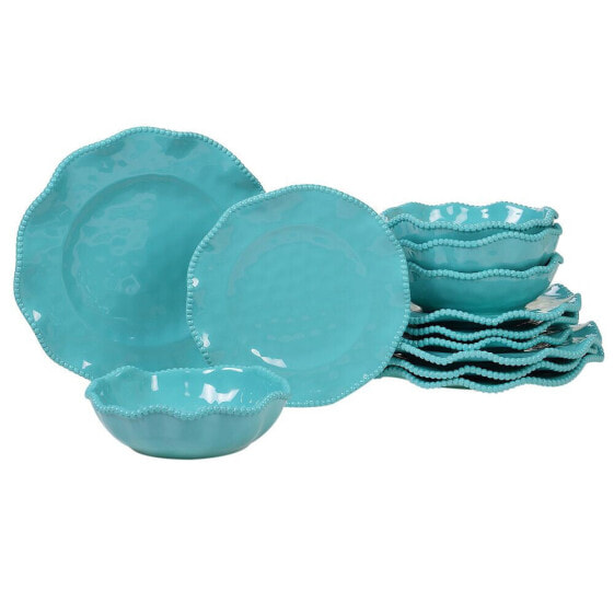 Perlette Teal Melamine 12-Pc. Dinnerware Set