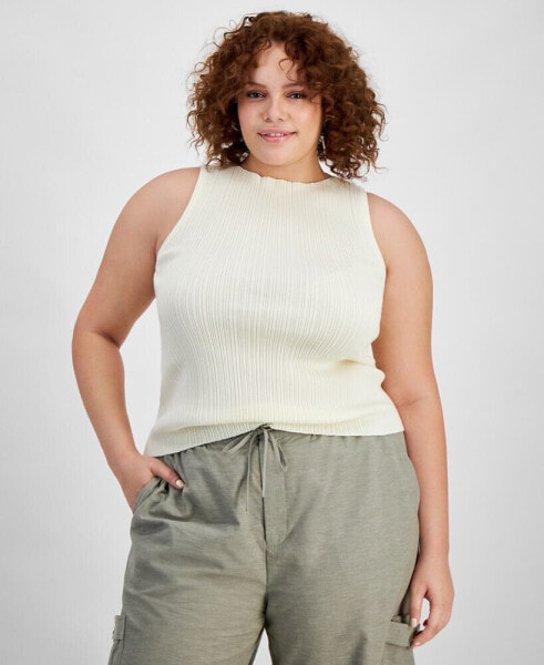 Trendy Plus Size Ribbed Boat-Neck Sweater Tank