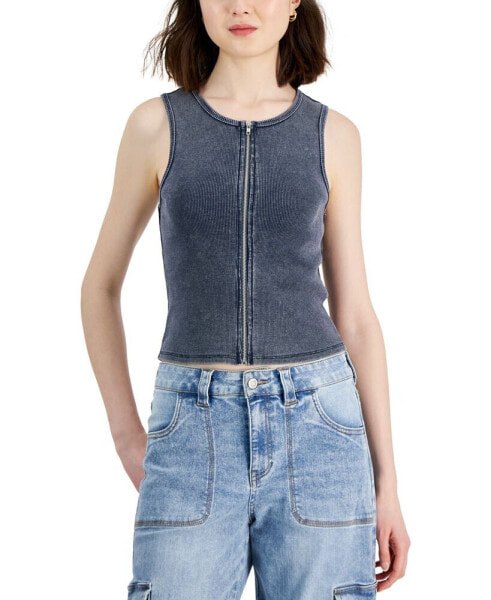 Juniors' Zip-Front Mineral Washed Tank