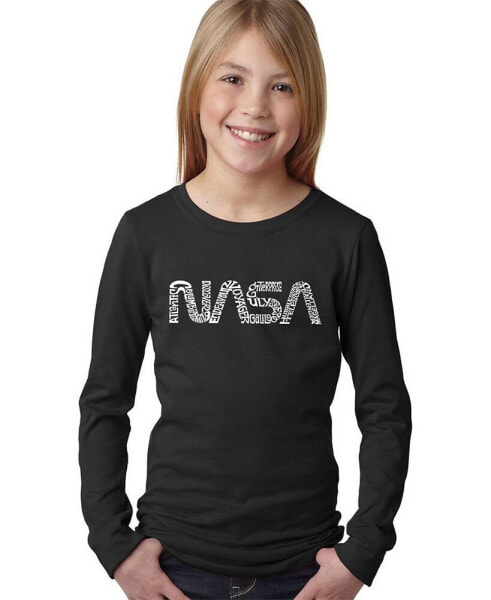 Big Girl's Word Art Long Sleeve T-Shirt - Worm Nasa