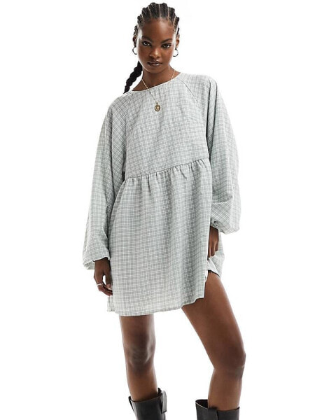 Daisy Street oversized long sleeve smock dress in washed check