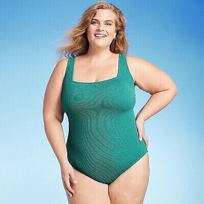 Women's Pucker Square Neck One Piece Swimsuit - Kona Sol Teal Green 24