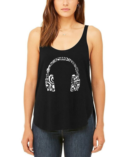 Women's Word Art Music Note Headphones Flowy Tank Top