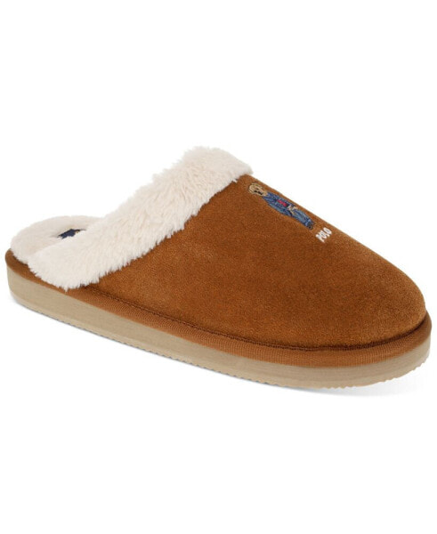 Women's Suede Denim Bear Scuff Slippers