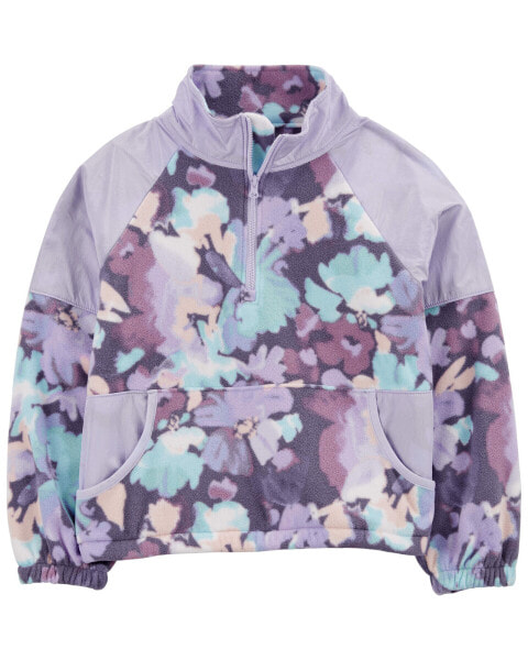 Kid Floral Fleece Pullover - Purple 6-6X