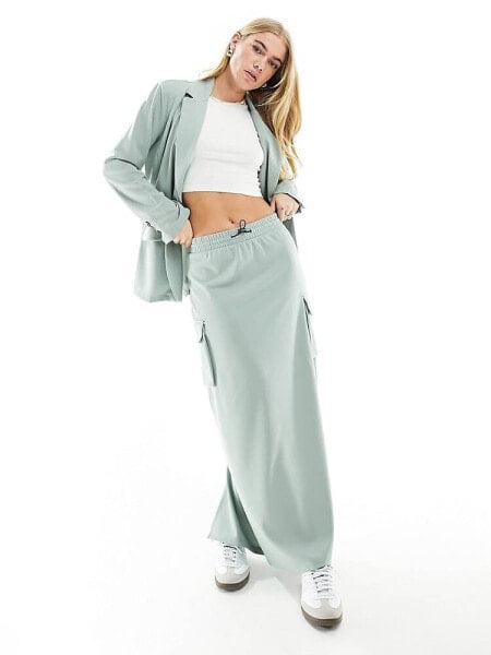 JDY cargo pocket maxi skirt in sage green