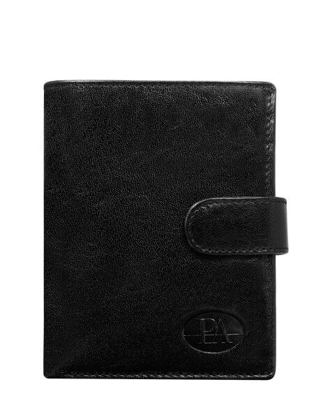 Мужское портмоне кожаное черное вертикальное на кнопке Portfel-CE-PR-PW-007L-BTU.33-czarny Factory Price