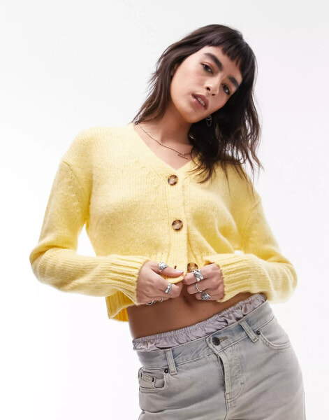 Topshop knitted v-neck cardigan in lemon