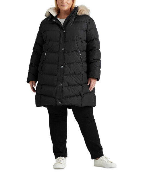 Women's Plus Size Faux-Fur-Trim Hooded Puffer Coat