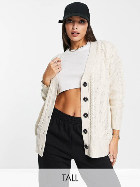 Brave Soul Tall jenner longline cable knit cardigan in ivory