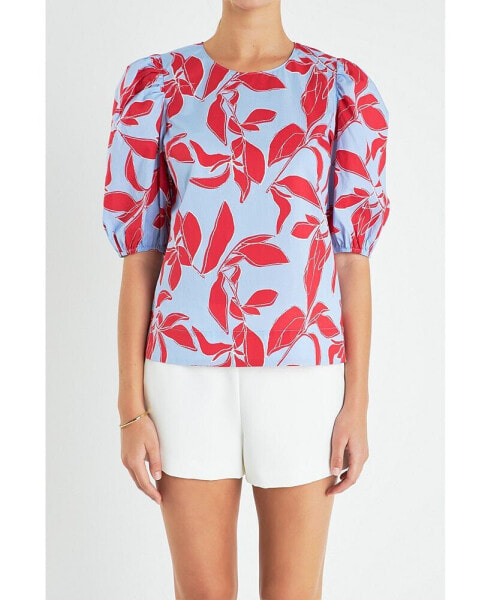 Women's Print Puff Sleeve Top