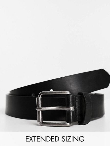 ASOS DESIGN Smart belt in black faux leather with roller buckle