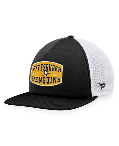 Men's Black/White Pittsburgh Penguins Foam Front Patch Trucker Snapback Hat