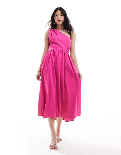 Closet London one shoulder cut out cotton midaxi dress in pink