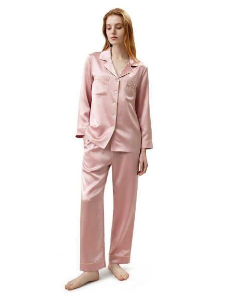 Women's 22MM Gold Piping Silk Pajamas Set