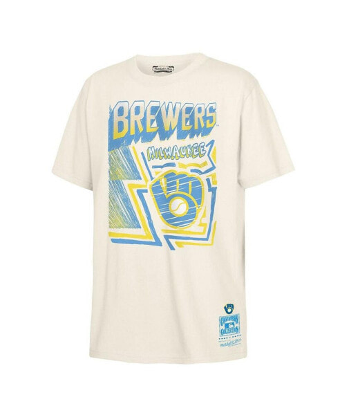 Big Boys Cream Milwaukee Brewers Cooperstown Collection Sketch T-shirt