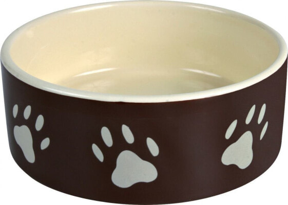 Миска для собак TRIXIE керамическая коричневая с бежевыми лапками 0,3 л/12 см