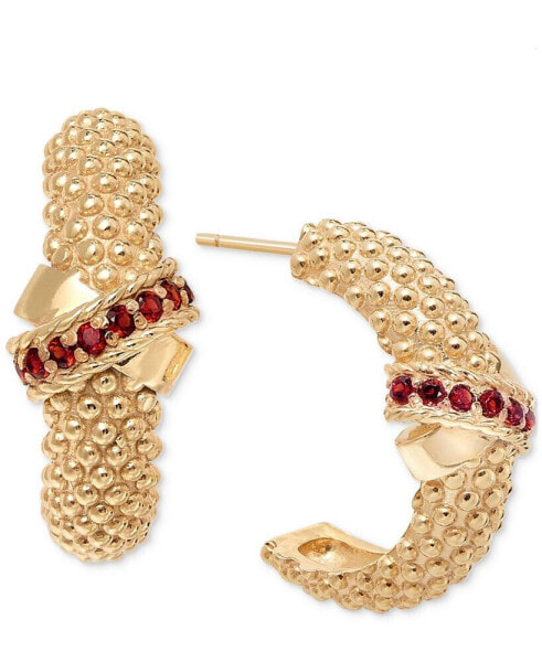 Garnet Crisscross Popcorn C Hoop Earrings (3/8 ct. t.w.) in 14k Gold-Plated Sterling Silver