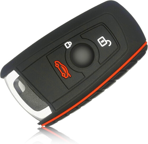FOAMO Car Key Case Compatible with BMW 3-4 Buttons (Keyless Go Only) - Silicone Protective Cover Key Case in Black Red