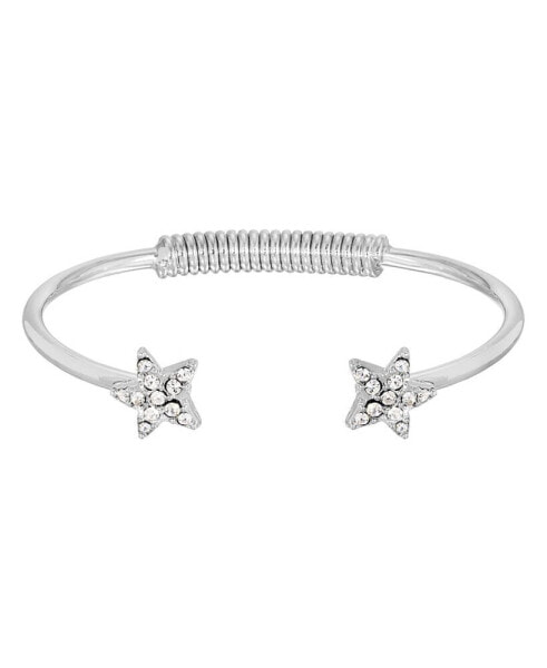 Silver-Tone Crystal Star Spring Bracelet