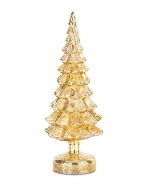 Ch 13 Inch Gold Led Mercury Glass Tree On Pedestal