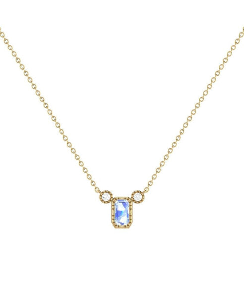 LuvMyJewelry emerald Cut Tanzanite Gemstone, Natural Diamond 14K Yellow Gold Birthstone Necklace