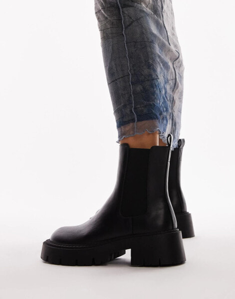 Topshop – Lucas – Klobige Chelsea-Stiefel in Schwarz